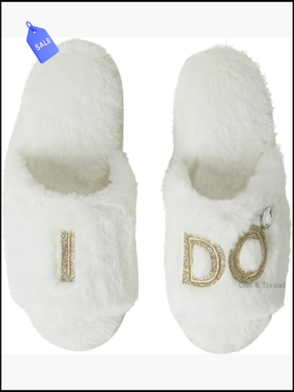 Women's Faux Fur Memory Foam Bridal Slippers for Wedding Party - Gold Sparkle I